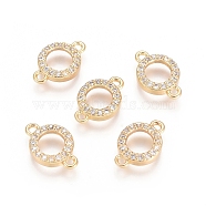 Brass Micro Pave Cubic Zirconia Links connectors, Ring, Clear, Golden, 8x12x2mm, Hole: 1.2mm(ZIRC-G161-29G)