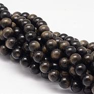 Natural Golden Sheen Obsidian Beads Strands, Round, 8mm, Hole: 1mm, about 50pcs/strand, 15.75 inch(G-K115-13-8mm)