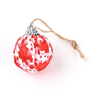 Foam Ball, with Plastic and Cloth Findings, Christmas Tree Decorations, with Hemp Rope, Round, Heart Pattern, 133mm(HJEW-WH0011-72A)