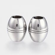 304 Stainless Steel Beads, Large Hole Beads, Barrel, Stainless Steel Color, 15x12mm, Hole: 5.5mm(STAS-P127-04P)
