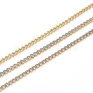 Handmade 304 Stainless Steel Enamel Curb Chains,Golden, with Spool, Unwelded, Long-Lasting Plated, Oval, Dodger Blue, 5x4x1.5mm, , 32.8 Feet(10m)/roll(CHC-M021-67G-08)