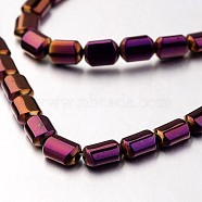 Electroplate Non-magnetic Synthetic Hematite Bead Strands, Rectangle, Purple Plated, 6x4x3mm, Hole: 1mm, about 67pcs/strand, 15.7 inch(G-F300-01B-04)