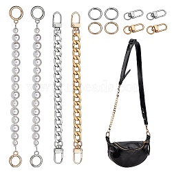 DIY Purse Making Kits, including 2Pcs Aluminum Curb Chains Purse Strap Extenders, 2Pcs Acrylic Imitation Pearl Beaded Purse Strap Extenders, 8Pcs Alloy Swivel Clasps & Spring Gate Ring, Mixed Color, Purse Strap Extenders: 20~26cm, Clasps: 3.3~9.4x3.3x9.4z0.4~2.8cm(FIND-SZ0002-67)