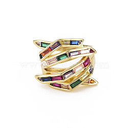 Hug Hand Fingers Cubic Zirconia Cuff Ring, Real 18K Gold Plated Brass Open Ring for Women, Nickel Free, Colorful, US Size 6(16.5mm)(RJEW-T016-35G-01)
