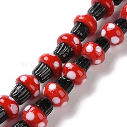 Mushroom Handmade Lampwork Beads Strands, Black, 15x12~13mm, Hole: 1.2mm, about 25pcs/strand, 14.76 inch(37.5cm)(LAMP-G150-03B-01)