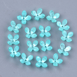 Cellulose Acetate(Resin) Bead Caps, 4-Petal, Flower, Sky Blue, 13x13x3mm, Hole: 1mm(KK-S161-05F)