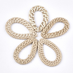 Handmade Reed Cane/Rattan Woven Linking Rings, For Making Straw Earrings and Necklaces, Teardrop, AntiqueWhite, 49~56x33~37x4~5mm, Inner Measure: 30~38x16~21mm(WOVE-T006-046)