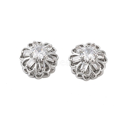 Brass Micro Pave Clear Cubic Zirconia Beads, Flower, Platinum, 13x8.5mm, Hole: 1.6mm(KK-Z059-02P)