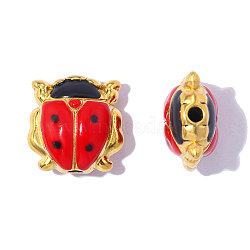 304 Stainless Steel with Enamel Beads, Ion Plating(IP), Ladybug, Mirror Polished Finish, Real 18K Gold Plated, Colorful, 12x12mm, Hole: 2mm(SA-OY001-09G)