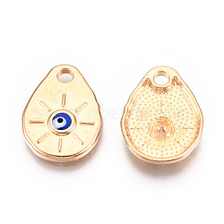 Rack Plating Light Gold Tone Alloy Enamel Pendants, Cadmium Free & Nickel Free & Lead Free, Teardrop with Evil Eye Charms, Blue, 22.5x17x3mm, Hole: 3mm(PALLOY-T077-227)