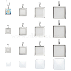 DIY Blank Square Pendant Making Kit, Including 304 Stainless Steel Pendant Cabochon Settings, Glass Cabochons, Stainless Steel Color, 24Pcs/box(DIY-UN0005-47)