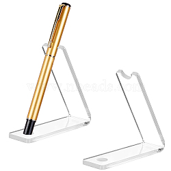 Elite 1-Slot Transparent Acrylic Slant Back Pen Display Stands, Rectangle, Clear, 80x23.5x80mm, Inner Diameter: 9.5mm(ODIS-PH0001-69B)