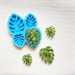Monstera Leaf Shape DIY Pendant Silicone Molds, Resin Casting Molds, For UV Resin, Epoxy Resin Jewelry Making, Deep Sky Blue, 95x73x7mm, Hole: 3.5mm, Inner Diameter: 26~40x22~35mm(DIY-M048-02)