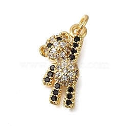 Rack Plating Brass Micro Pave Cubic Zirconia Pendants, Long-Lasting Plated, Lead Free & Cadmium Free, Bear Charms, with Jump Ring, Real 18K Gold Plated, 18x9x4mm, Hole: 3mm(ZIRC-F142-04G)