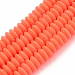 Handmade Polymer Clay Beads Strands, Flat Round, Orange Red, 8.5~9x3.5mm, Hole: 1.6mm, about 112pcs/strand, 15.75 inch~16.14 inch(40~41cm)(CLAY-N008-064-A10)