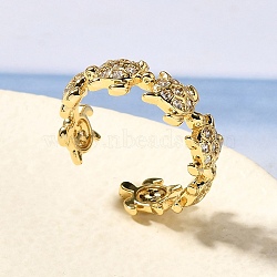 Brass Micro Pave Clear Cubic Zirconia Cuff Rings for Women, Turtle, Rack Plating, Long-Lasting Plated, Lead Free and Cadmium Free, Real 18K Gold Plated, 7mm, Inner Diameter: adjustable(RJEW-Q008-13G)