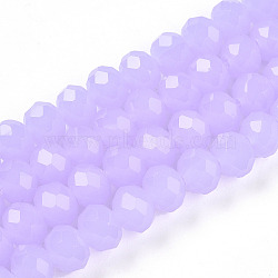 Glass Beads Strands, Imitation Jade, Faceted, Rondelle, Lilac, 8x6mm, Hole: 1mm, about 64~65pcs/strand, 40~41cm(EGLA-A044-J8mm-D11)