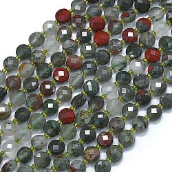 Natural African Bloodstone Beads Strands, with Seed Beads, Faceted, Flat Round, 6~6.5x4mm, Hole: 1mm, about 50pcs/strand, 15.35''(39cm)(G-K389-B64-01)