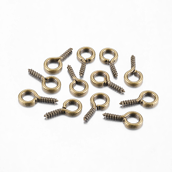 Iron Screw Eye Pin Peg Bails, For Half Drilled Beads, Antique Bronze, 13x6.5x1.5mm, Hole: 4mm, Pin: 1.5mm