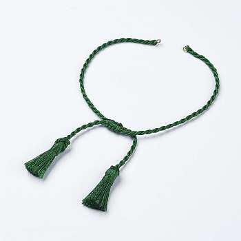 Polyester DIY Braided Bracelet Making, with Tassel, Green, 10-7/8 inch(275mm), 2mm, Hole: 2mm, Tassels: 23x6mm