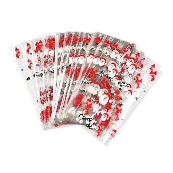 Christmas Theme Plastic Storage Bags, for Chocolate, Candy, Cookies Gift Packing, Snowman Pattern, 27x13x0.01cm, 100pcs/bag