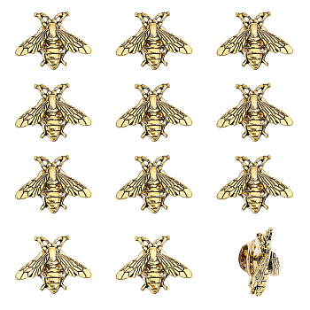 12Pcs Alloy Bees Lapel Pin, Badge for Backpack Clothes, Antique Silver, 20x26x3mm, Pin: 1mm