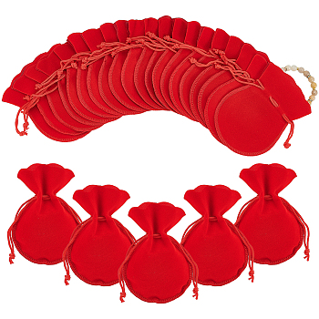 50Pcs Gourd Velvet Drawstring Bags, Gift Pouches, Red, 12x9cm