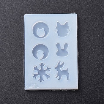Silicone Molds, Resin Casting Molds, For UV Resin, Epoxy Resin Jewelry Making, Owl & Rabbit & Deer & Snowflake, White, 64x45x5.5mm