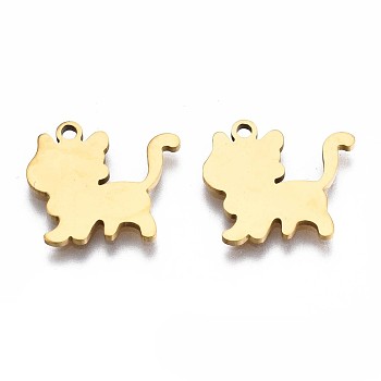 201 Stainless Steel Charms, Laser Cut Pendants, Cat, Golden, 13.5x15x1mm, Hole: 1.4mm