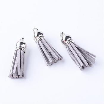 Faux Suede Tassel Pendant Decorations, with CCB Plastic Cord Ends, Platinum, Gainsboro, 35~37x10mm, Hole: 1.8mm