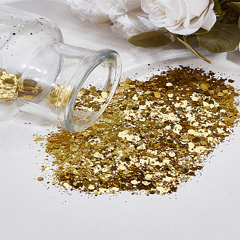 50G Ornament Accessories, Iridescent PET Plastic Paillette, Sequins Pendants, Hexagon, Gold, 0.5~3.5x0.5~3mm