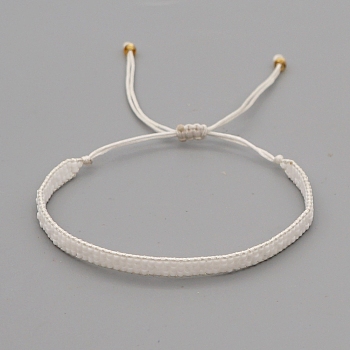 Miyuki Seed Braided Bead Bracelet, Flat Band Friendship Bracelet for Women, White, 11 inch(28cm)