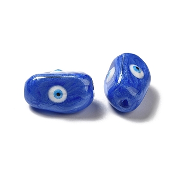 Opaque Glass Beads, with Enamel, Oval with Evil Eye, Blue, 19~20x10.5~13x10~11mm, Hole: 1.4mm