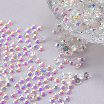 Glass Flat Back Rhinestone, Grade A, Back Plated, Faceted, Half Round, Crystal AB, 1.9~2mm, about 1440pcs/bag