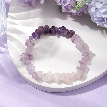 Natural AmethystChips Beaded Stretch Bracelets for Women, Inner Diameter: 1-7/8 ~2-1/8 inch(4.7~5.4cm)