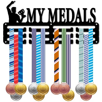 Sports Theme Iron Medal Hanger Holder Display Wall Rack, 3-Line, with Screws, Dance, Word, 130x290mm, Hole: 5mm