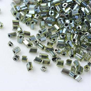 Transparent Two Cut Glass Seed Beads, Inside Color Lustered, Round Hole, Hexagon, Olive Drab, 2~6x2mm, Hole: 0.5mm, about 21000pcs/450g, 450g/bag