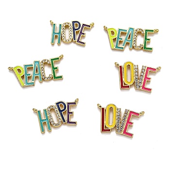 Brass Clear Cubic Zirconia  Pendants, with Enamel, Long-Lasting Plated, Real 18K Gold Plated, Word with Love, Mixed Color, 22.5~23x13.5~14.5x2~2.5mm, Hole: 2mm