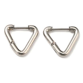 Stainless Steel Huggie Hoop Earrings, 304 Stainless Steel Needle with 201 Stainless Steel Ring, Triangle, Stainless Steel Color, 15x17x2.5mm