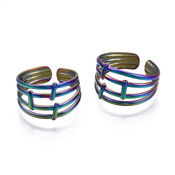 304 Stainless Steel Hollow Wide Cuff Ring, Rainbow Color Open Ring for Women, US Size 8 3/4(18.7mm)