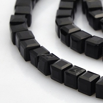 Faceted Cube Glass Beads Strands, Black, 4x4x4mm, Hole: 1mm, about 100pcs/strand, 16.9 inch