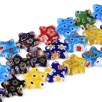 Handmade Millefiori Lampwork Beads Strands, Star, Colorful, 13~14x14~14.5x3.5~4mm, Hole: 0.9~1mm, about 27pcs/strand, 13.19~13.39''(33.5~34cm)