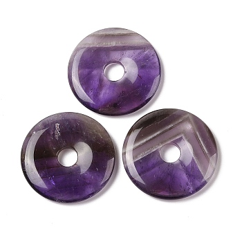 Natural Amethyst Pendants, Donut/Pi Disc Charms, 39~40x6mm, Hole: 6mm