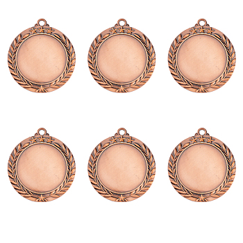 6Pcs Alloy Pendant Cabochons Settings, Blank Medal Award Trophy Insert Holder, Red Copper, Tray: 43.5mm, 66.5x60x2.5mm, Hole: 4.5mm
