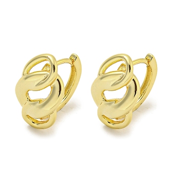 Chain-Shaped Brass Hoop Earrings, Real 18K Gold Plated, 15.5x10mm
