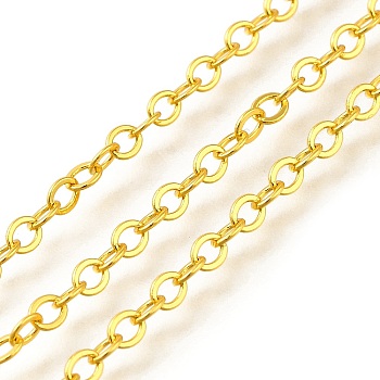 Rack Plating Brass Curb Chains, with Spool, Unwelded, Real 24K Gold Plated, 3.5x3x0.3mm, about 32.81 Feet(10m)/Roll