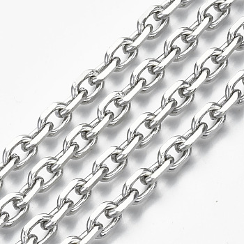 Unwelded Iron Cable Chains, Diamond Cut Chains, with Spool, Platinum, 8.8x6.2x1.7mm, about 32.8 Feet(10m)/roll