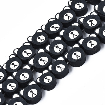 Handmade Polymer Clay Beads Strands, Bear, Black, 8~11x8.5~11.5x4~5mm, Hole: 1.6mm, about 40pcs/strand, 14.76 inch~15.35 inch(37.5~39cm)