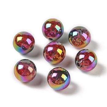 UV Plating Opaque Crackle Two-tone Acrylic Beads, Round, Dark Red, 16mm, Hole: 2.7mm
