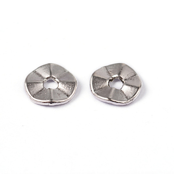 Tibetan Style Spacer Beads, Lead Free, Flat Round, Antique Silver Color, Size: about 7mm in diameter, 1mm thick, Hole: 1mm